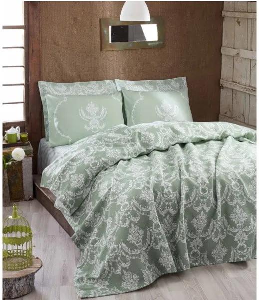 Ľahká prikrývka cez posteľ Pure Water Green, 200 x 235 cm