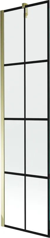 Mexen Next, vaňová zástena 1-krídlová 50 x 150 cm, fixné krídlo, 6 mm číre sklo s čiernym vzorom, zlatý profil, 895-050-000-00-77-50
