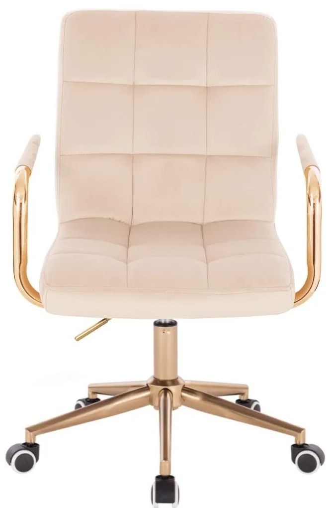 LuxuryForm DESIGN Stolička VERONA GOLD VELUR na zlatej podstave s kolieskami - krémová