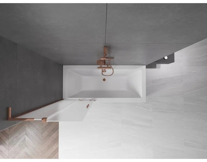 Mexen Velar L, 2-krídlová posuvná vaňová zástena 85 x 150 cm, 8mm sklo námraza, ružové zlato, 896-085-003-31-60