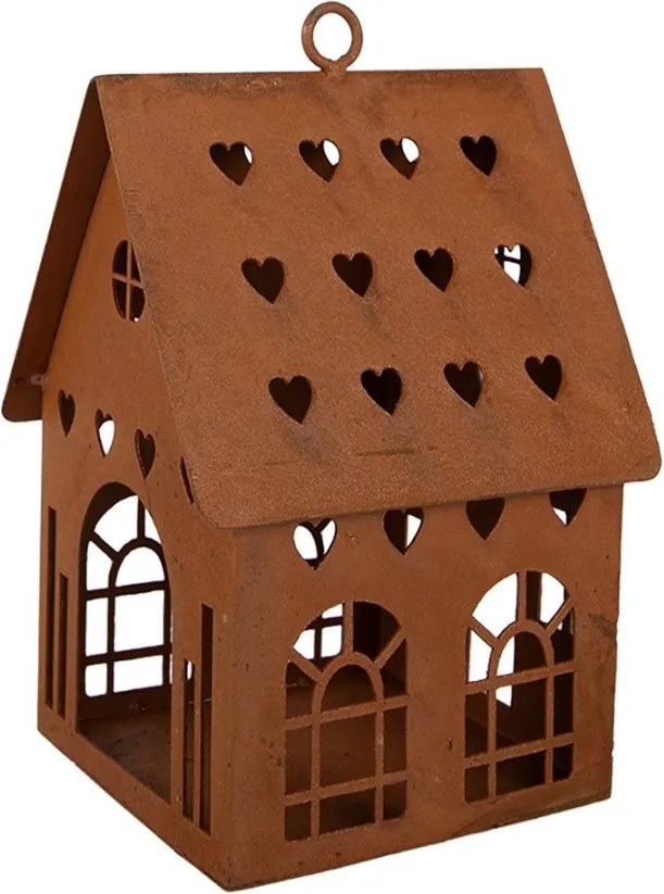 Hrdzavý svietnik v tvare domčeka Rustic Charm - 12*12*18 cm