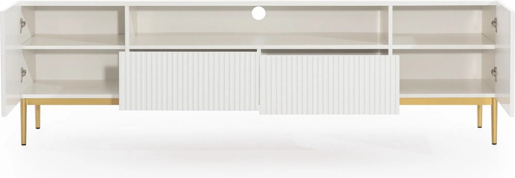 TV stolík Nicole 200 cm s otvorenou policou - biely mat / zlatá