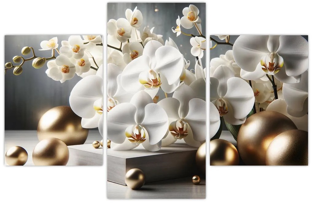 Obraz - Orchidea a zlaté gule (90x60 cm)