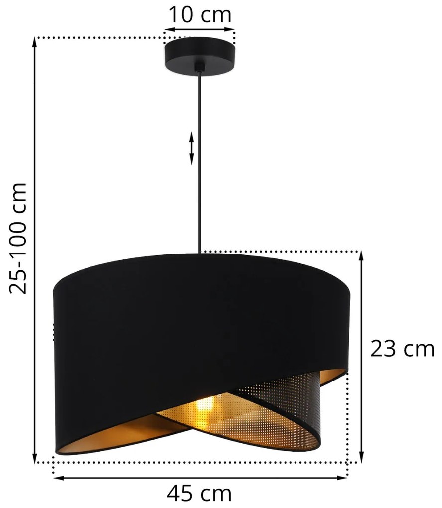 Závesné svietidlo Asti Duo, 1x PVC/čierne textilné tienidlo, (fi 45cm), g, b