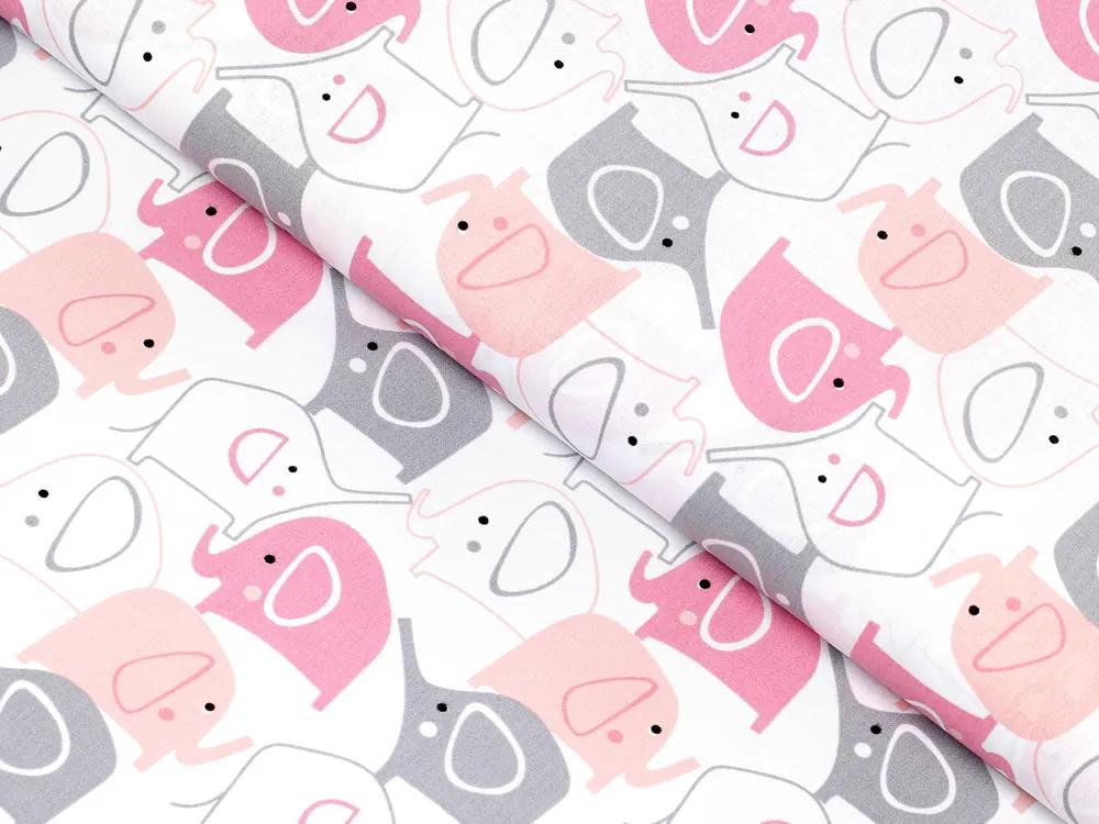 Biante Detské bavlnené posteľné obliečky do postieľky Sandra SA-279 Ružové sloníky Do postieľky 90x130 a 40x60 cm