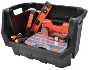 Dielenský úložný box so skosenou hranou HEAVY DUTY, čierny 40x29x28