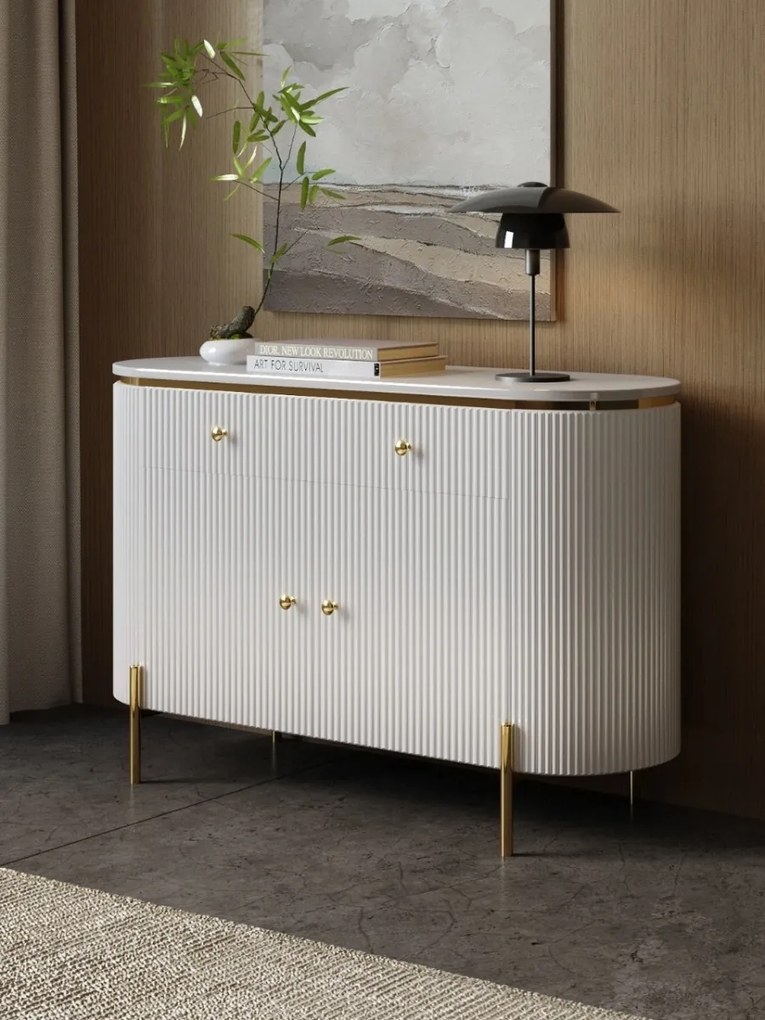 KOMODA GASTON M ZLATÉ NOHY + BIELA + SYNTETICKÝ MRAMOR 120 cm