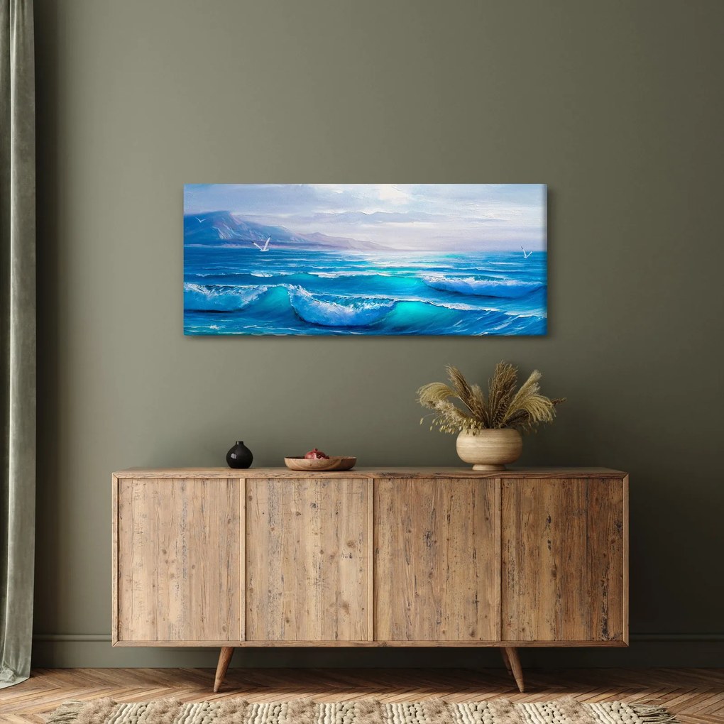 Obraz - Olejomaľba mora s čajkami (120x50 cm)