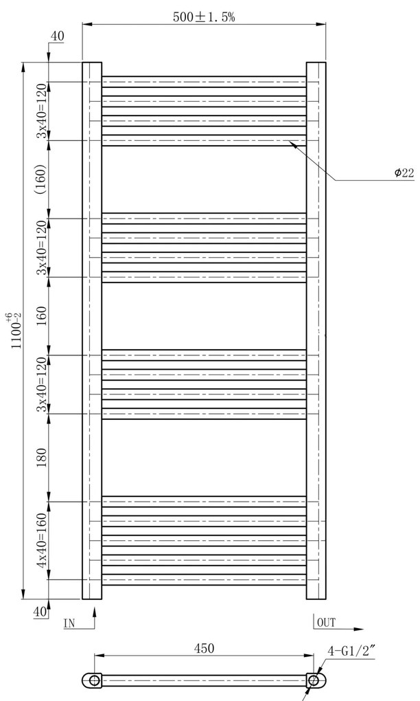 Gamma Erga Basic, vykurovacie teleso 1100x500 mm, 434 W, biela, ERG-LAV-BASIC-11050-WH