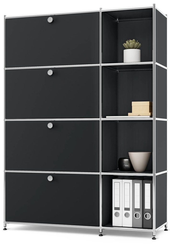 Kovová skrinka »CN3« so 4 výklopnými priečinkami, čierna