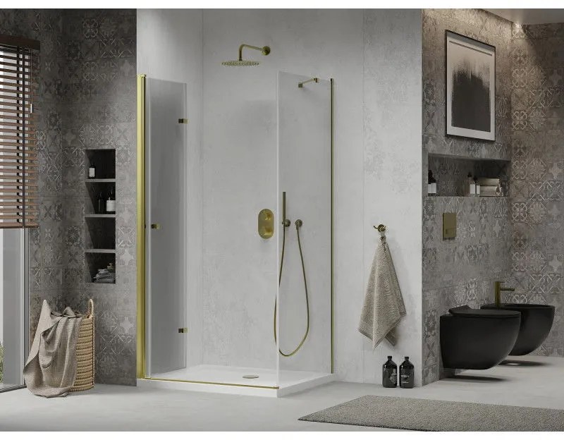 Mexen Lima sprchovací kút 90x80cm, 6mm sklo, zlatý profil - číre sklo + Slim sprchová vanička - 856-090-080-50-00-4010