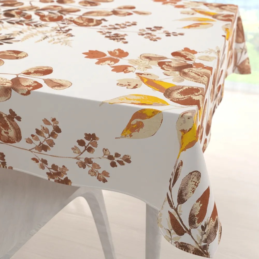 Biante Bavlnený štvorcový obrus Sandra SA-530 Hnedý eukalyptus na bielom 140x140 cm