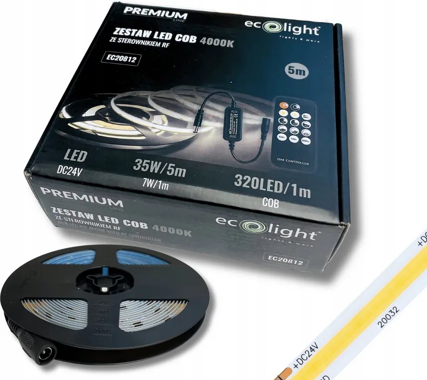 ECOLIGHT COB LED pásik 35W - 24V - 320 - 5M - 3000k - teplá biela + diaľkový ovládač