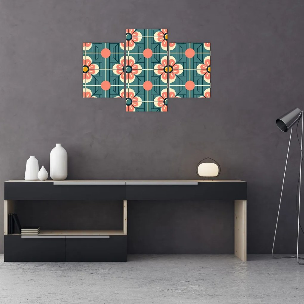Obraz - Retro vzor s kvetmi (90x60 cm)