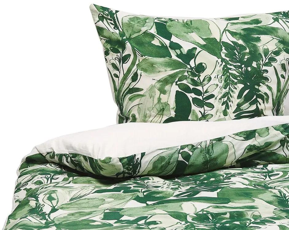 Posteľné obliečky z bavlneného saténu 155 x 220 cm zelená/biela GREENWOOD Beliani