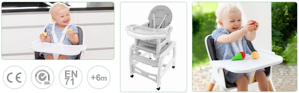 EcoToys Stolička na kŕmenie 3 v 1, hojdacie kreslo, stolička so stolom ECOTOYS