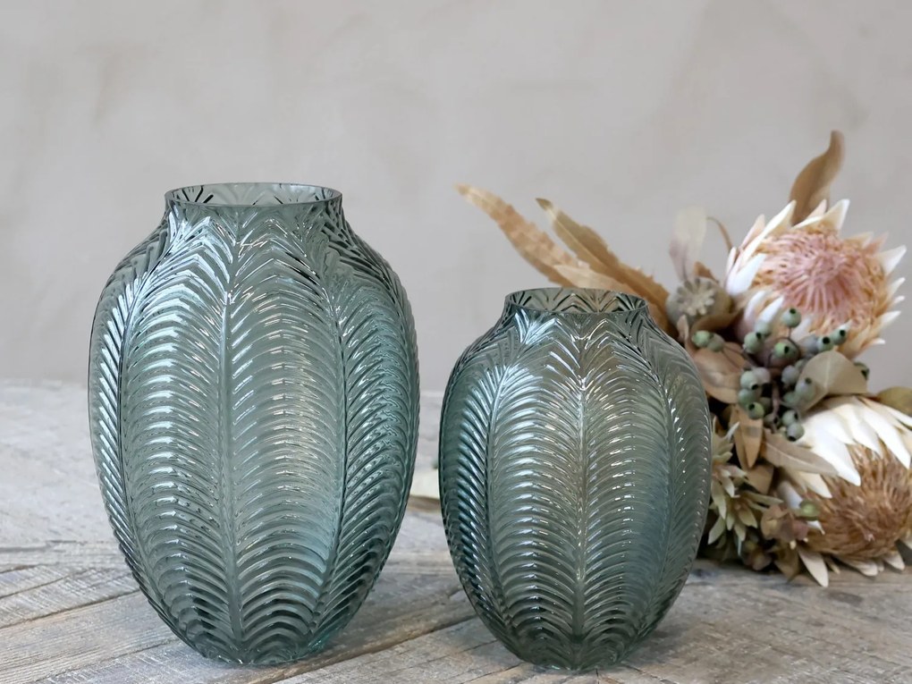 Zelená sklenená dekoračná váza Leaf - Ø 14*18cm