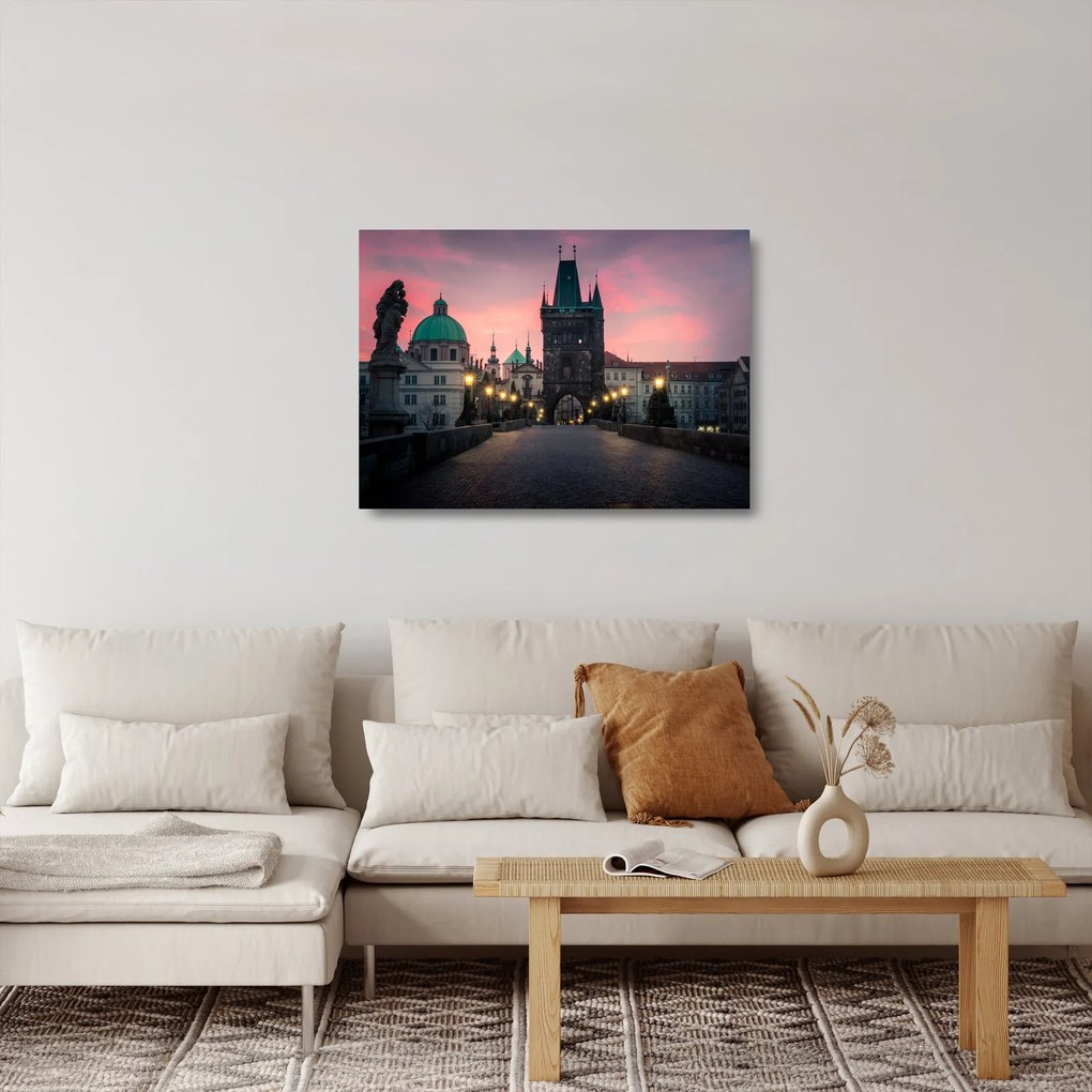Sklenený obraz - Na Karlovom moste (70x50 cm)