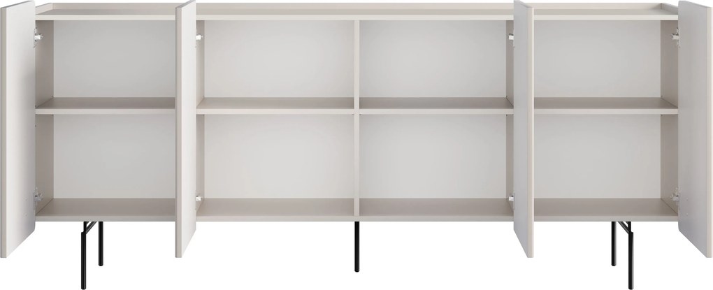 Komoda Malmi 200 cm štvordverová - kašmír / čierne nožičky