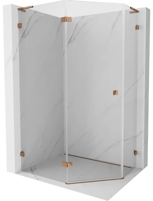 Mexen Lunar, L päťuholníkový sprchový kút naklápací doľava 90 x 80 cm, 8mm číre sklo, profil ružové zlato, 831L-090L-080P-60-00-L