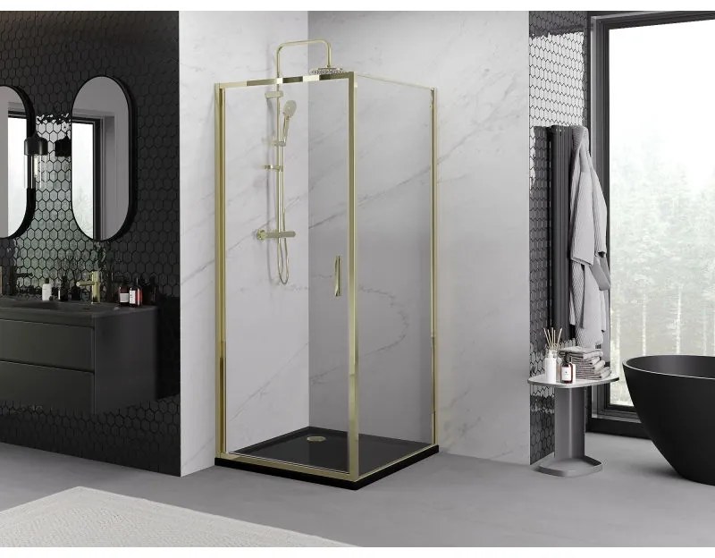 Mexen Exo, výklopný sprchový kút 90 x 90 cm, číre sklo, zlatá, 817-090-090-50-00