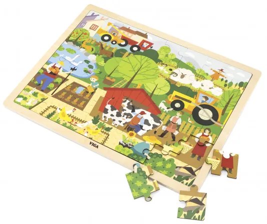 Puzzle na podstavci Viga 44588 48 dielikov - spoznávanie farmy