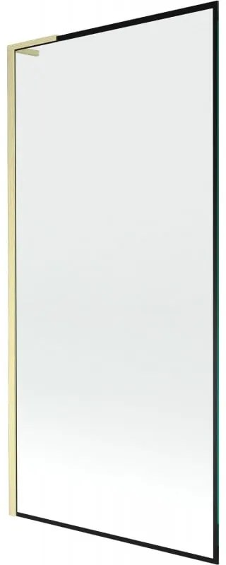 Mexen Next L, 1-krídlová vaňová zástena 90 x 150 cm, 6mm číre sklo-čierny vzor, zlatý matný profil, 895-090-000-03-70-55