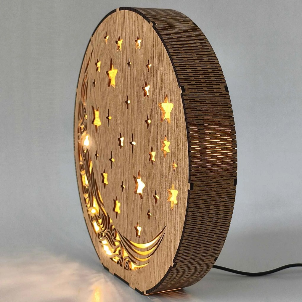 Drevená stolová lampa Mesiac a hviezdy | AURA: HDF - Orech 20 cm 4794-115288 LED0612