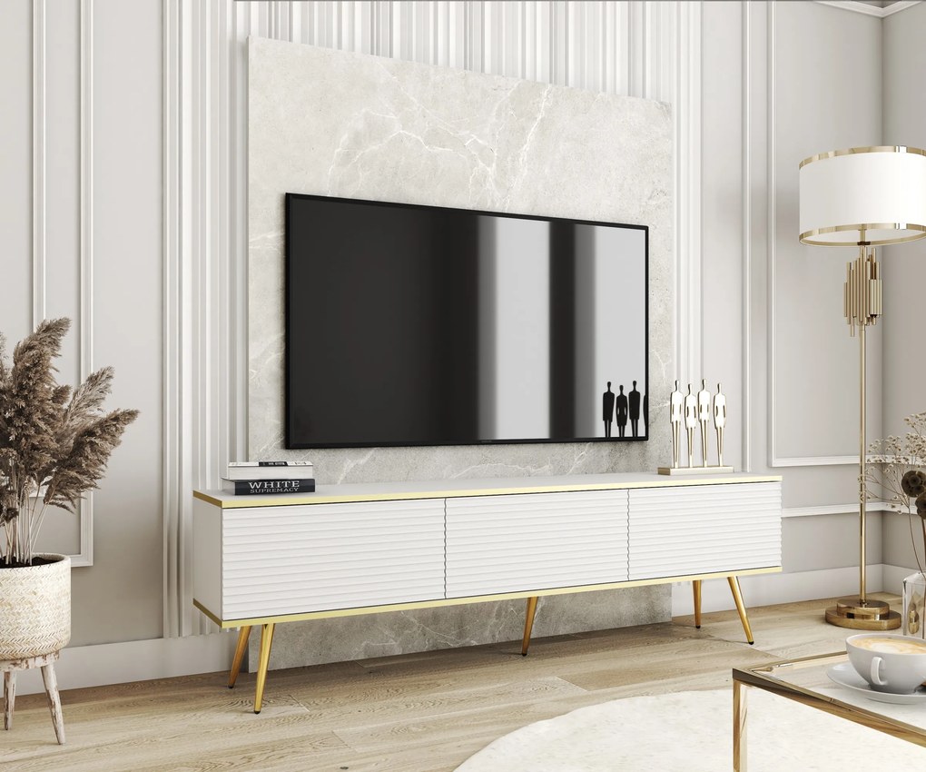 Závěsný televizní stolek Oro MDF 175 cm bílý/zlatý