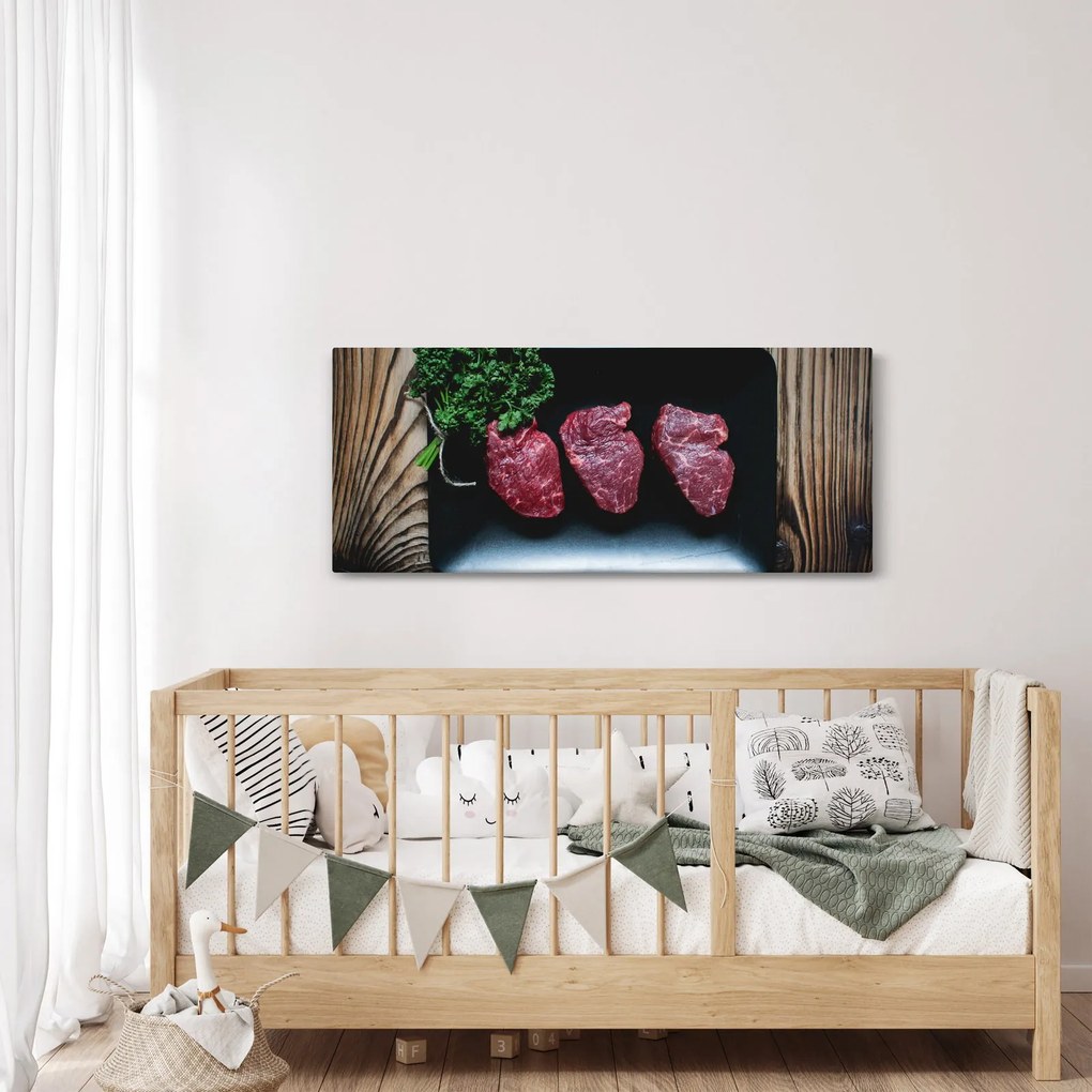 Obraz mäsa na tanieri (120x50 cm)