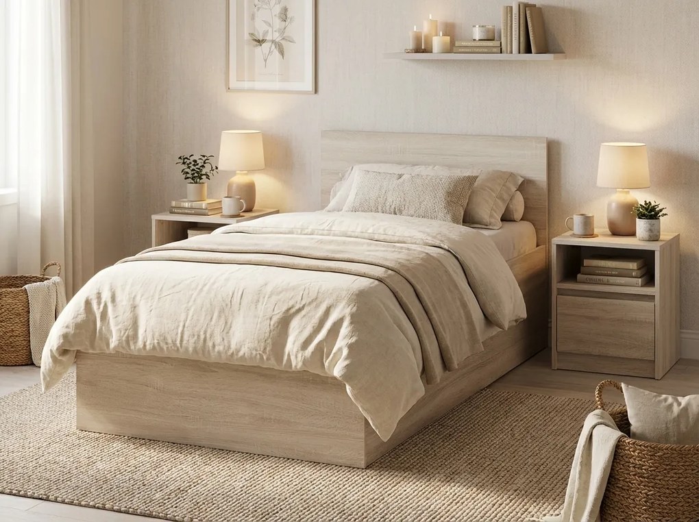 Posteľ SOFIA 80 x 200 cm, dub sonoma Rošt: S latkovým roštom, Matrac: Bez matraca