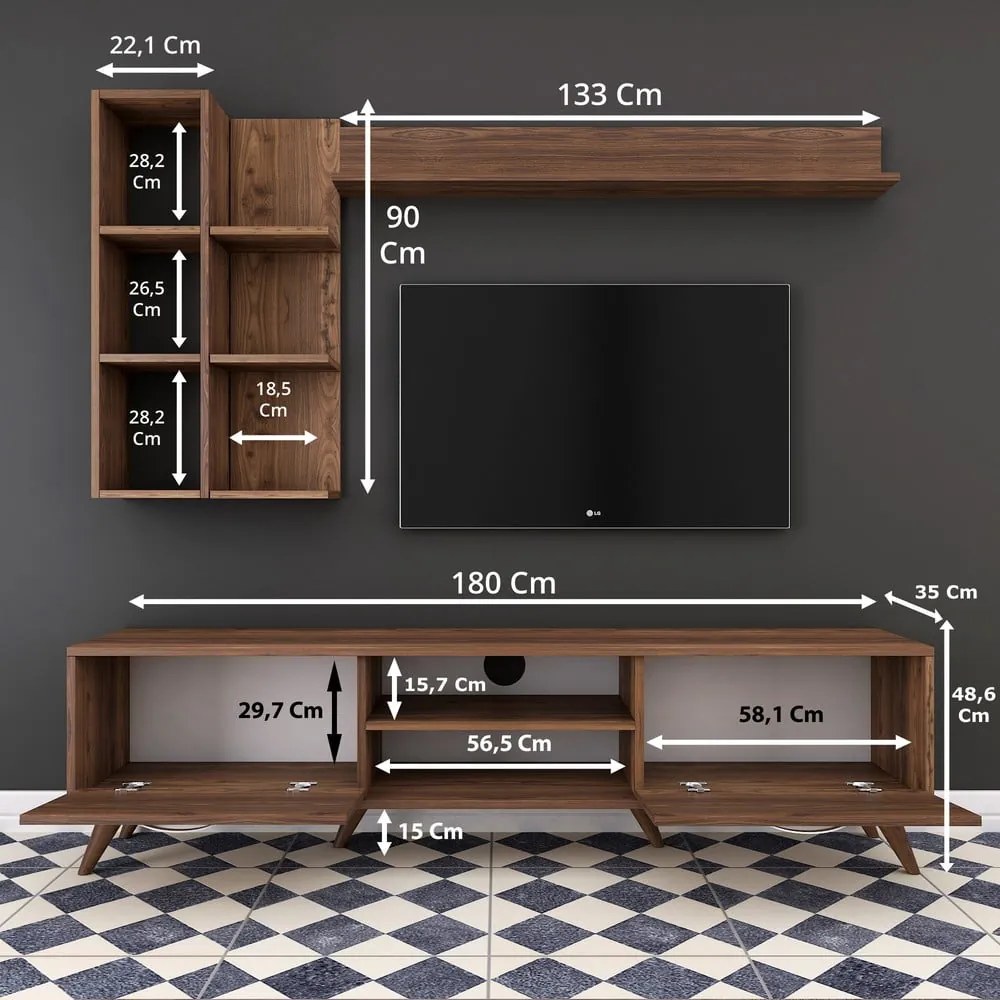 Set TV komody a 2 nástenných políc Wren