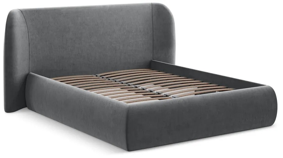 Tmavosivá čalúnená dvojlôžková posteľ s úložným priestorom s roštom 140x200 cm Hauke – Makamii