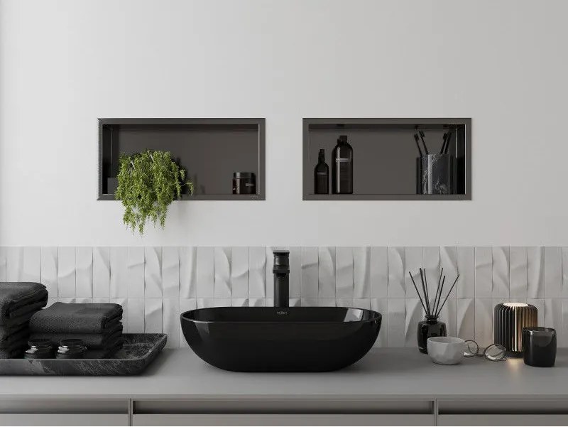 Mexen X-Wall-R, polica na zapustenie s prírubou 45 x 20 cm, grafitová matná - 19E0452010