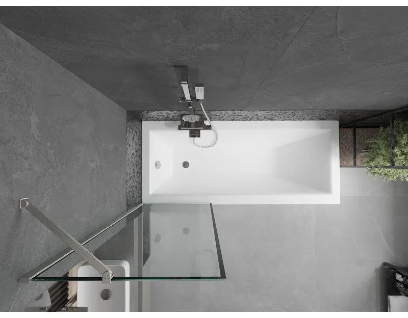Mexen Next, 1-krídlová vaňová zástena 60 x 150 cm, 6mm číre sklo - čierny vzor, oceľová, 895-060-000-00-70-97