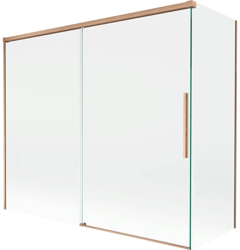 Mexen Rox, 2-krídlová posuvná vaňová zástena 180 + 90 x 150 cm, 8mm číre sklo, medený matný profil, 8C9-180-090-65-00