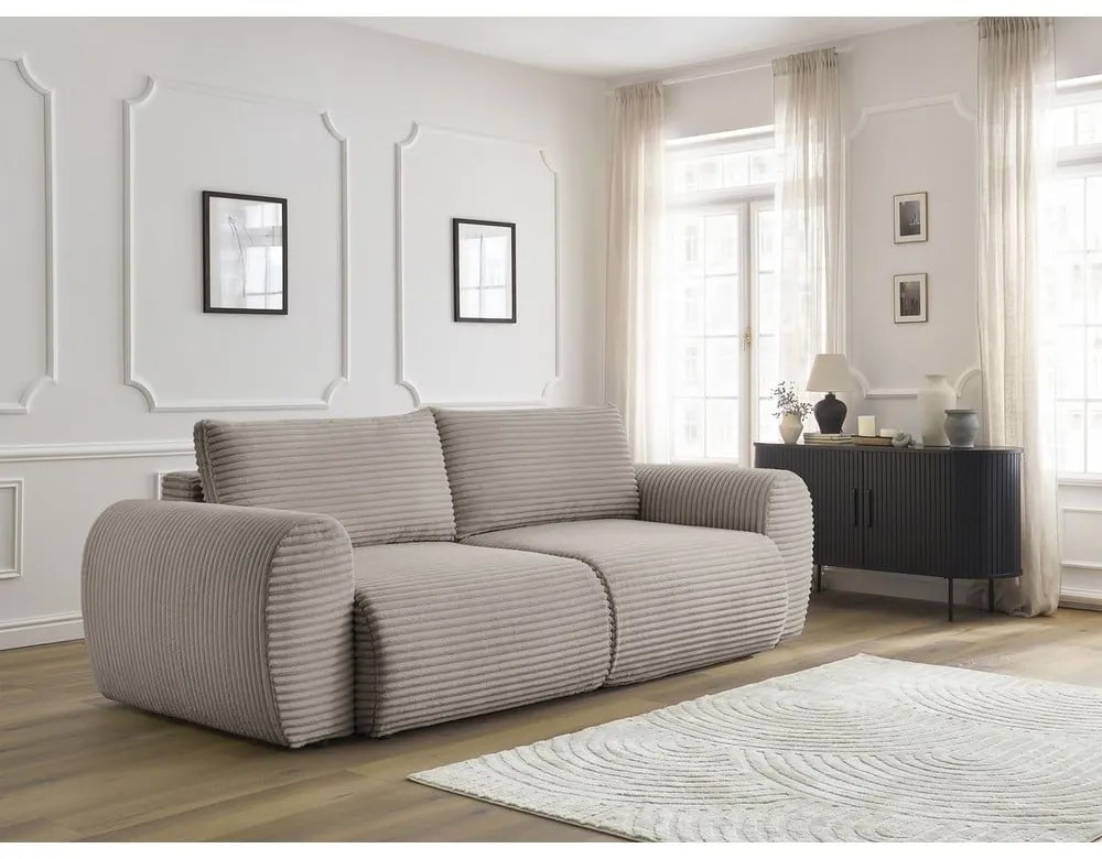 Svetlosivo-béžová menčestrová rozkladacia pohovka 257 cm Lucien – Bobochic Paris