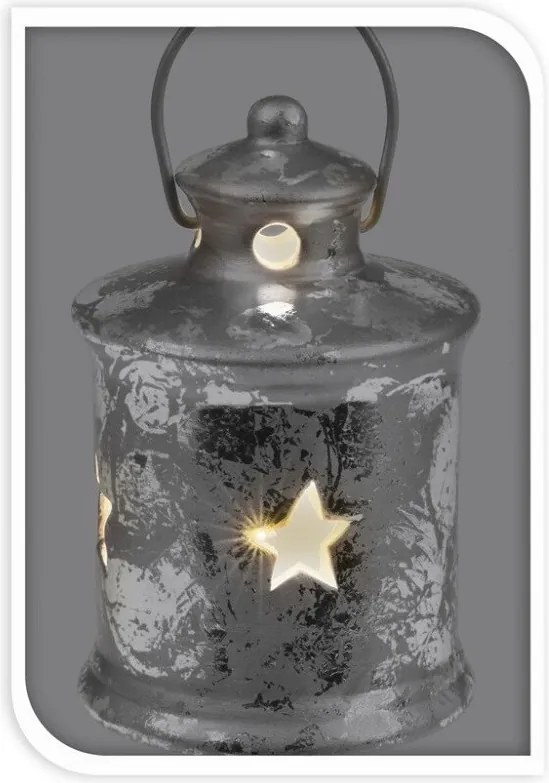 Vianočný LED lampáš – strieborný 8 cm