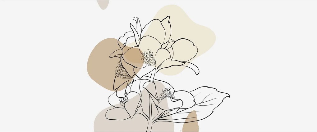 Obraz - Béžové kvety s motýľom N⁰1 (120x50 cm)