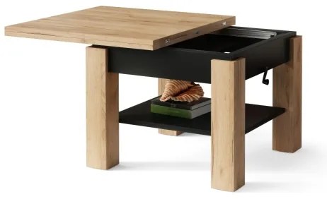 Rozkladací konferenčný/jedálenský stôl so zdvíhacou doskou CALEB dub craft/čierna