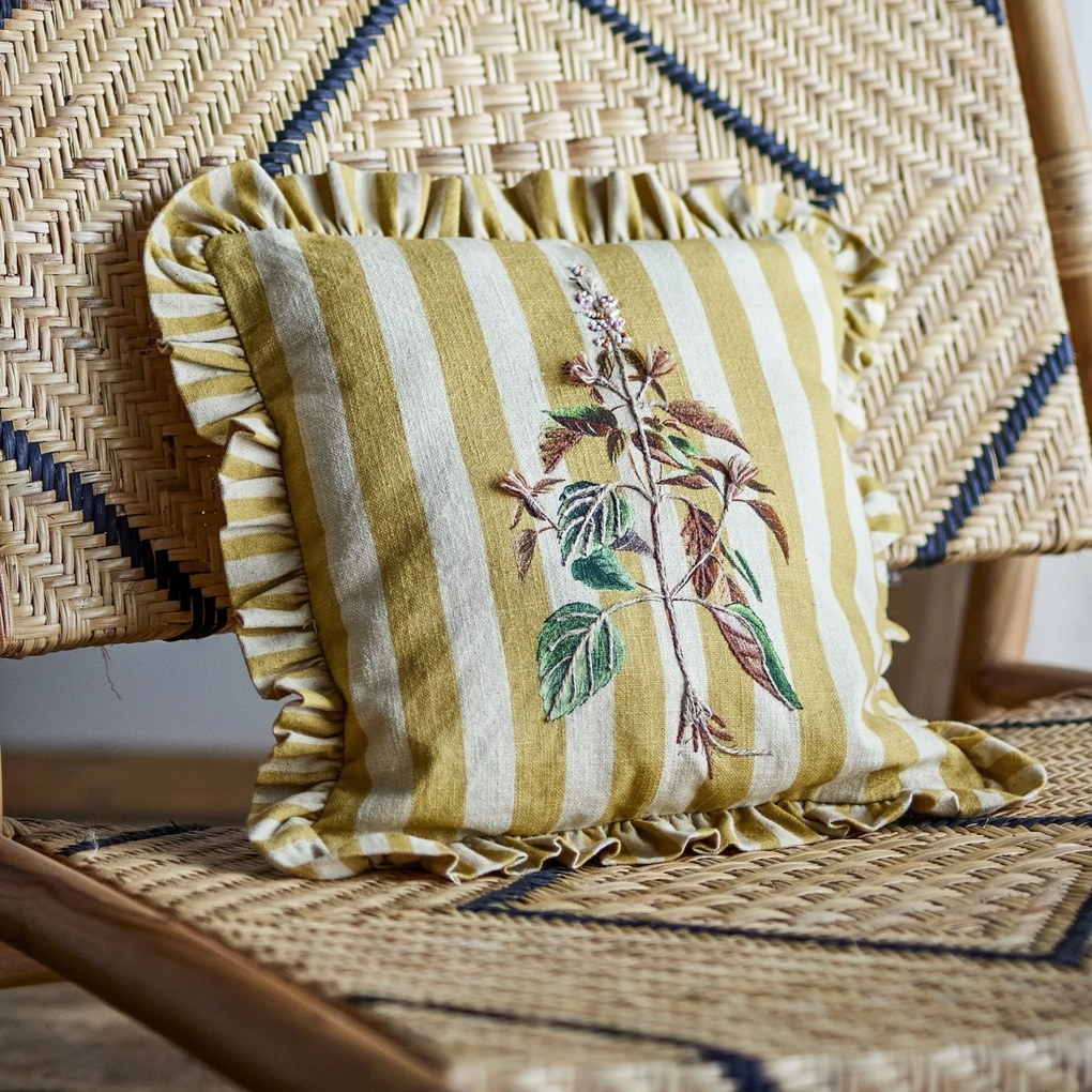 Bloomingville Dekoratívny vankúš s výšivkou Camila Yellow 35 × 35 cm