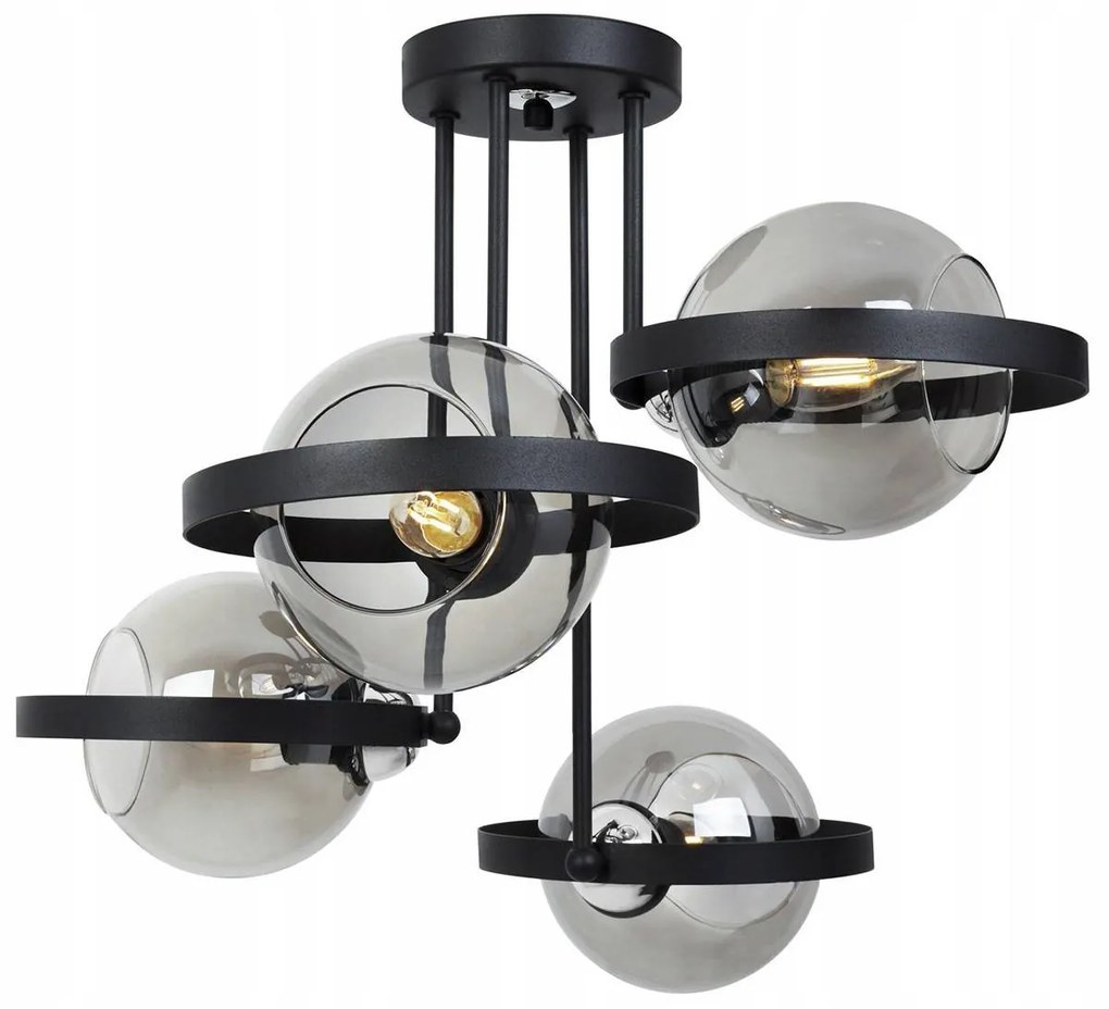 Stropné svietidlo Haga Ring, 4x grafitové sklenené tienidlo (výber z 3 farieb uchytenia)