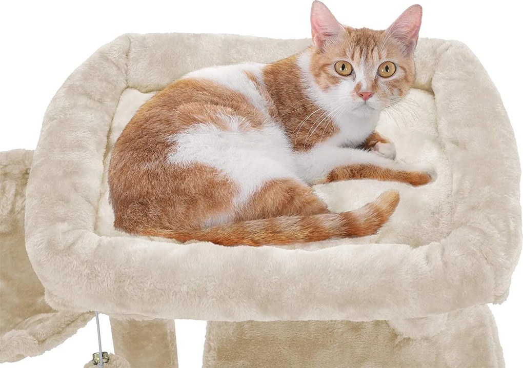 Škrabadlo pre mačky, Mačací strom s veľkým lôžkom, 96 cm, béžové