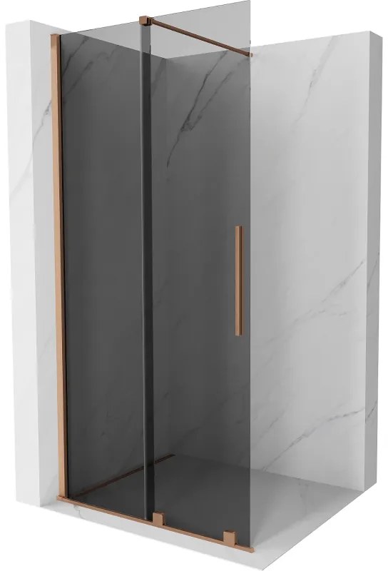 Mexen Velar, sprchová zástena s posuvnými dverami Walk-in 75 x 200 cm, 8mm šedé sklo, medená matná, 871-075-000-43-65