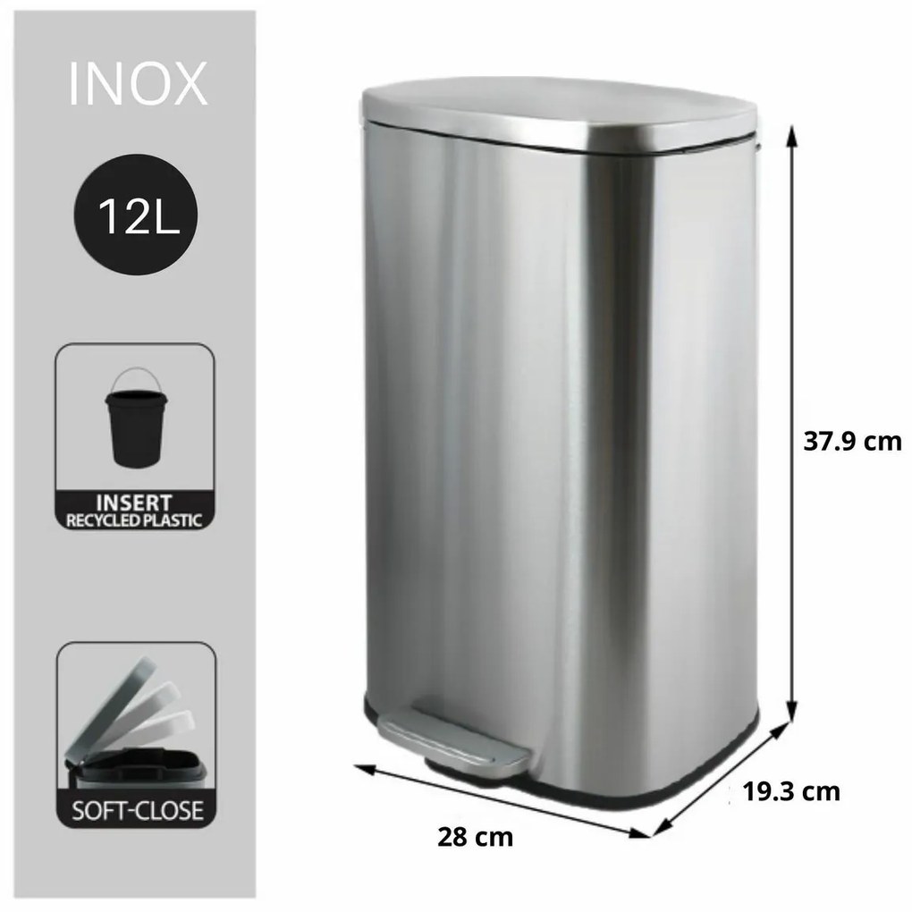 Spirella Pedálový odpadkový kôš soft-close Akira 12 l, brúsená nehrdz. oceľ, 12 l