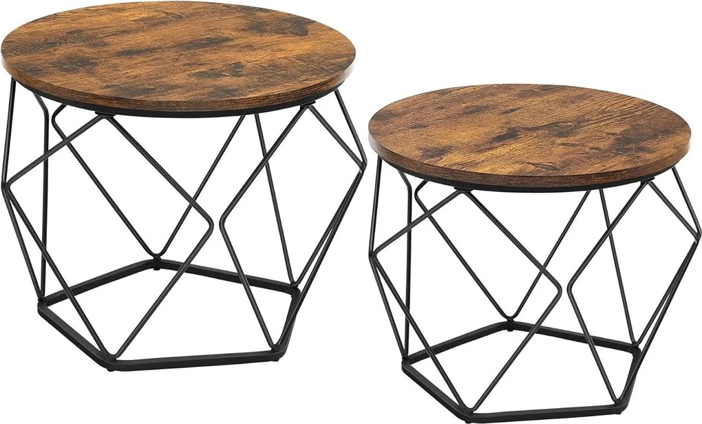 Okrúhly konferenčný stolík, sada 2 kusov, rustikálna hnedá a čierna farba