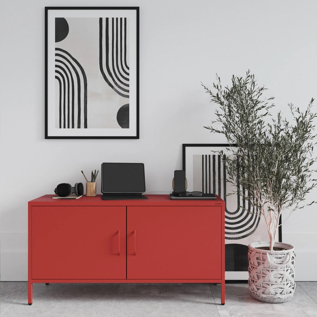 TV skrinka kovová na nožičkách červená, 1150x595x400 mm: ROSA Modern