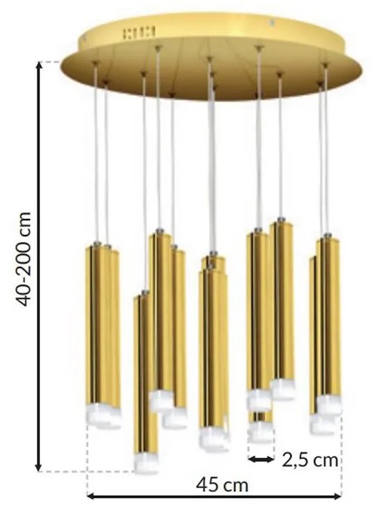 Závesné svietidlo Goldie, 13x zlaté kovové tienidlo, g