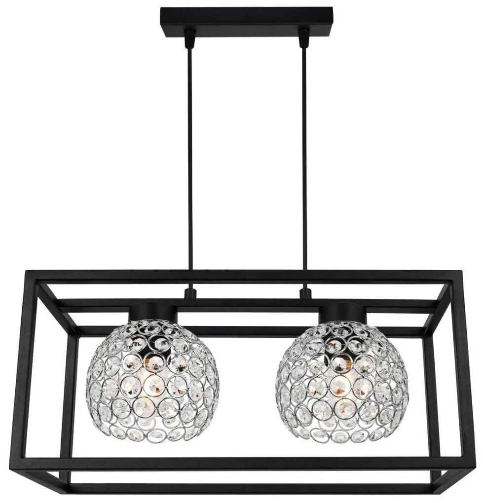 Závesné svietidlo Crystal Cage, 2x strieborné krištáľové tienidlo v kovovom ráme