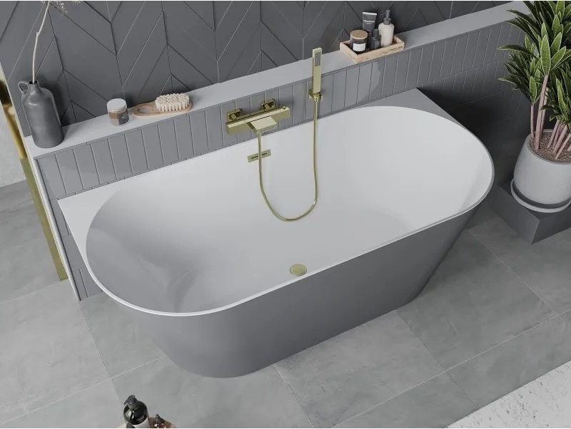 Mexen Oval Slim, voľne stojaca vaňa ku stene, 170 x 80 cm, biela-šedá, zlatý matný prepad, 52661708062-55